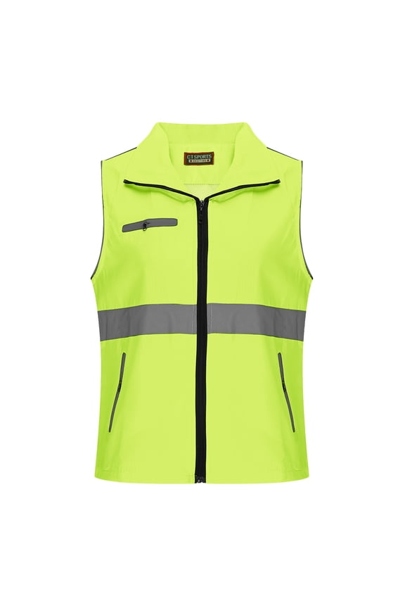 High Vis Safety Vest Womens Breathable Zip Up Sleeveless Reflective Strip Waistcoat Fish Hiking Vest With Zip Closure Pockets Green Xxl