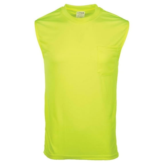 High-Vis Sleeveless T-Shirt, Moisture Wicking, Pocket, Lime, MED, SAFEGEAR