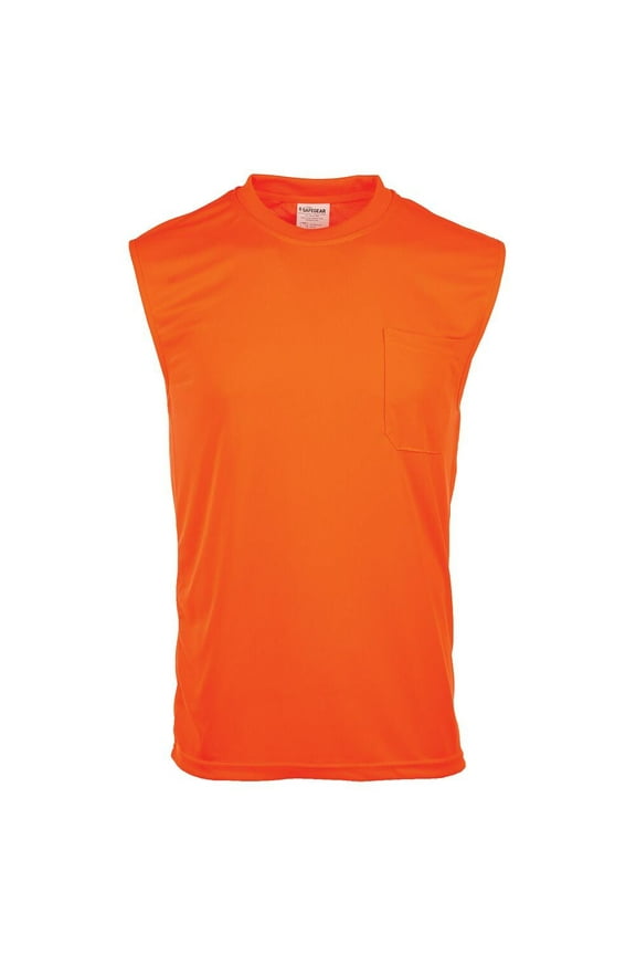 High-Vis Sleeveless T-Shirt, Moisture Wicking, Pocket, Orange 5XL, SAFEGEAR