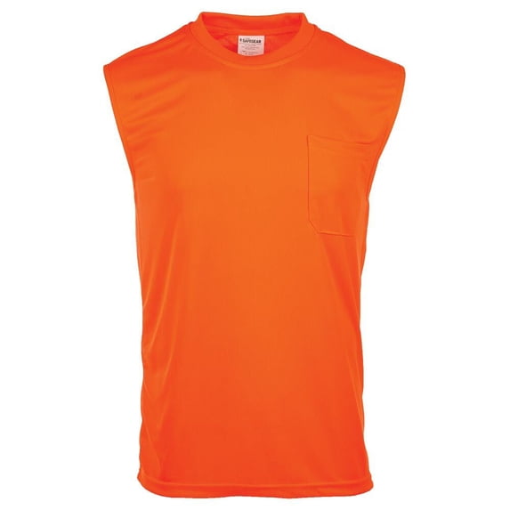 High-Vis Sleeveless T-Shirt, Moisture Wicking, Pocket, Orange MED, SAFEGEAR
