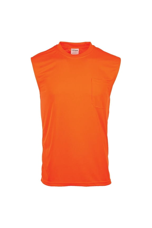 High-Vis Sleeveless T-Shirt, Moisture Wicking, Pocket, Orange XL, SAFEGEAR