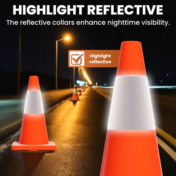 High Visibility 18 Inch 20 Pack Road Safety Cone, Stackable Parking Cones, Portable Hazard Cones with Reflective Collar, Weighted Base for Driveway