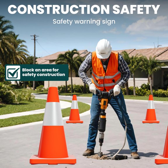 High Visibility 18 Inch 20 Pack Roadblock Signs, Portable Road Signs, Stackable Safety Cones with Reflective Collar, PVC Base for Car Crash Site