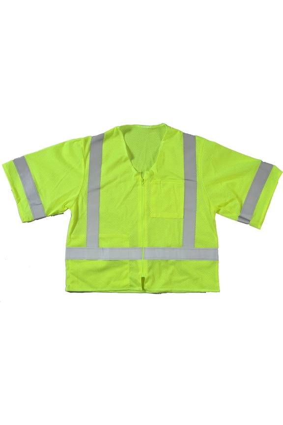High Visibility ANSI Class 3 Mesh Safety Vest with Zipper Closure and Pockets, 2X-Large/3X-Large, Lime 2PK