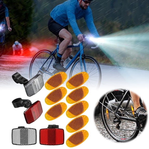 High Visibility Bike Reflector Set Front Rear Plus Eight Cat Eye Reflectors Weatherproof Easy Install Night Riding All Round Safety Warning Accessory for Bicycle