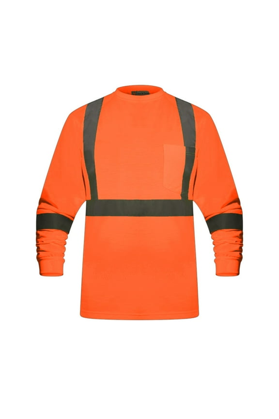 High Visibility Fluorescent Safety T-Shirt - Full Sleeve - 100% Polyester (Large - 3 pack, Orange)