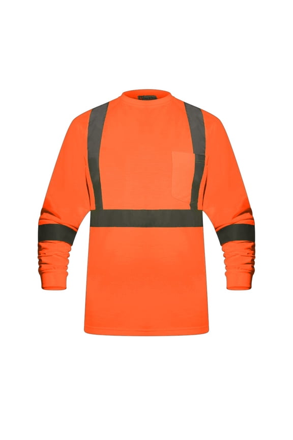 High Visibility Fluorescent Safety T-Shirt - Full Sleeve - 100% Polyester (Medium, Orange)