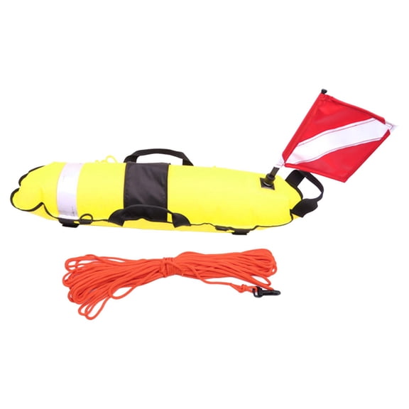 High Visibility Freediving Buoy Float with 25M Ropes, Reflective Strip , Equipment for Spear Fishing , Yellow