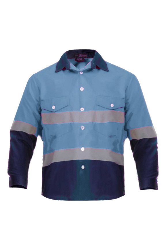 High Visibility Hi Vis Reflective Safety Work Shirts (3X-Large, Light Blue/Navy Blue)