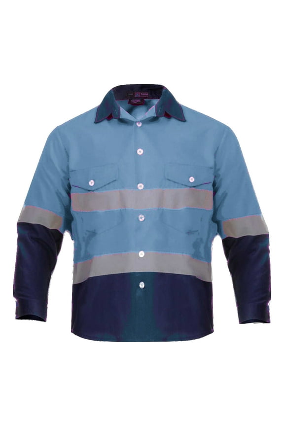 High Visibility Hi Vis Reflective Safety Work Shirts (X-Large, Light Blue/Navy Blue)