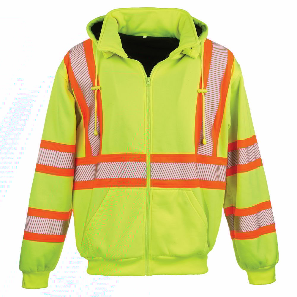 High Visibility Hoodie, Unisex Thermal Lined Full Zip, ANSI Class 3, XL, SAFEGEAR