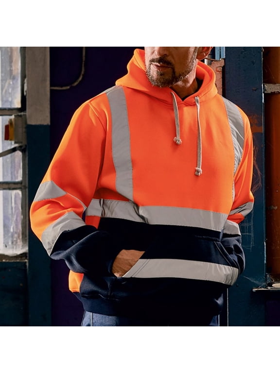 High Visibility Hoodie for Men,Mens Road Safety Reflective Jacket Hi Vis Workwear Reflective Construction Jackets Waterproof Hoodie with Pocket