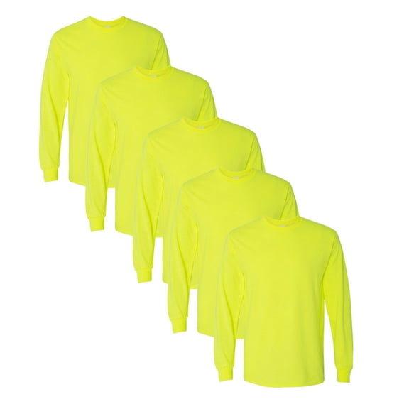 High Visibility Long Sleeve T-Shirt | 5 Pack - Gildan Hi Vis Work Safety Shirts Size: Small Green