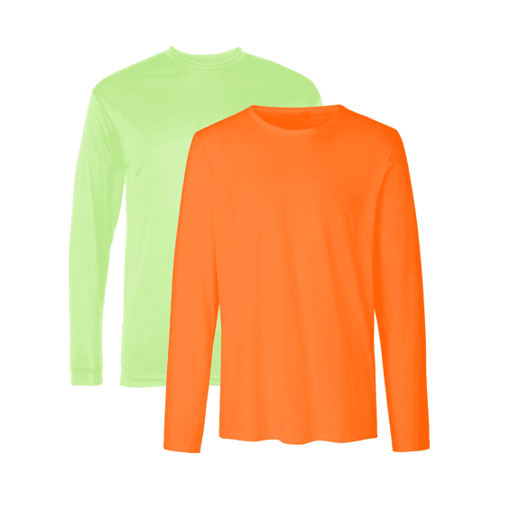 High Visibility Long Sleeve T-Shirt for Men, Hi Vis Safety Casual Pure Dry Fit Poly Tee, (Multicolor 2 Pack, L)