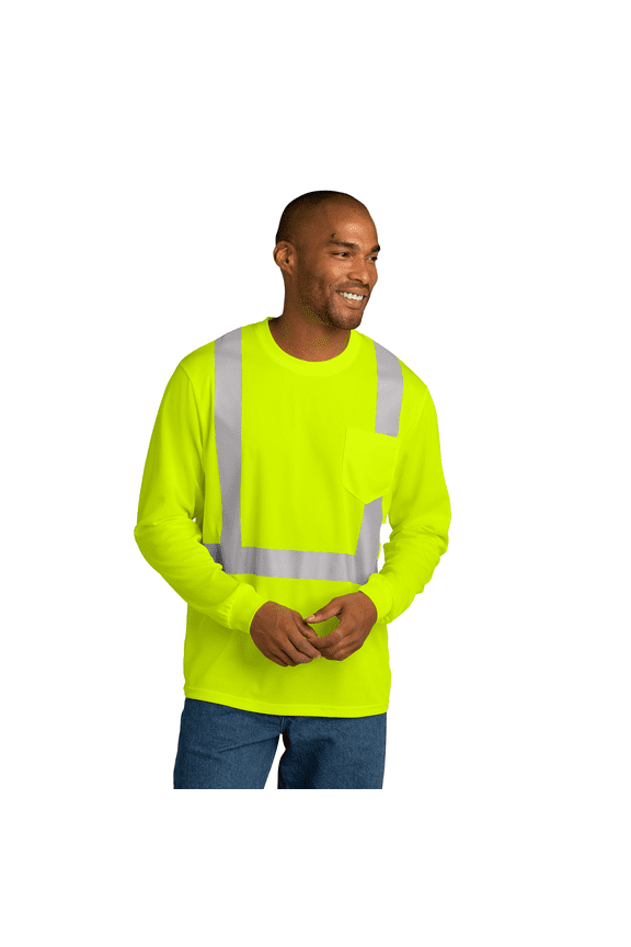 High Visibility Long Sleeve T-Shirts for Men Reflective Hi Vis Mesh Long Sleeve Pocket Tee (Safety Yellow, 5XL)