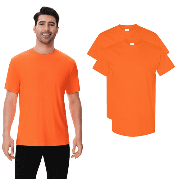 High Visibility Men Construction Work Shirts Breathable Safety T-Shirt Short Sleeve Hi Vis Tee (Neon Orange, 2 Pack S)