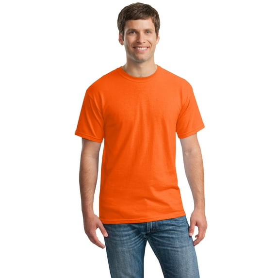 High-Visibility Men’s T-Shirt for Workwear| Gildan Short Sleeve, Crew Neck Tee, Safety Orange 50% Cotton 50% Polyester Hi Vis |Pack 1, Size L