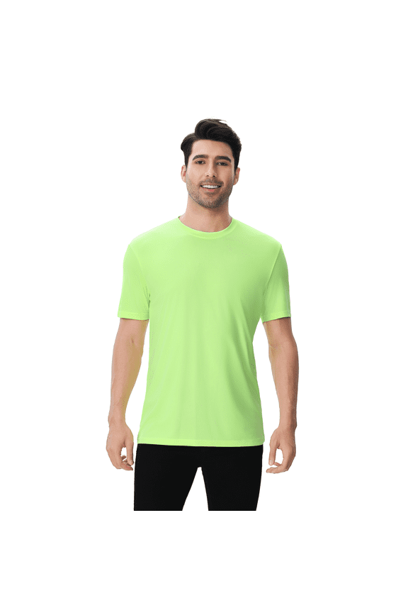 High Visibility Mens Dry Fit Poly Short Sleeve T-Shirt, High Performance Hi Vis Moisture Wicking Crew Neck Tees Breathable Polyester Tee Shirt NeonYellow S