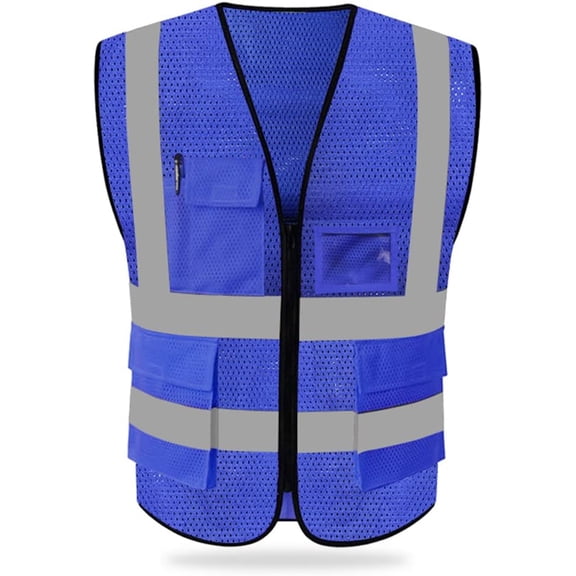 High Visibility Mesh Safety Reflective Vest with Pockets and Zipper, Meets ANSI/ISEA Standards