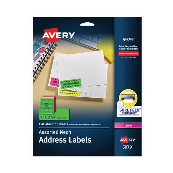 High-Visibility Permanent Laser Id Labels, 1 X 2 5/8, Asst. Neon, 450/pack | Bundle of 2 Packs