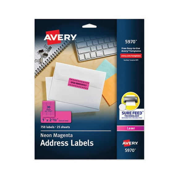 High-Visibility Permanent Laser Id Labels, 1 X 2 5/8, Neon Magenta, 750/pack | Bundle of 10 Packs