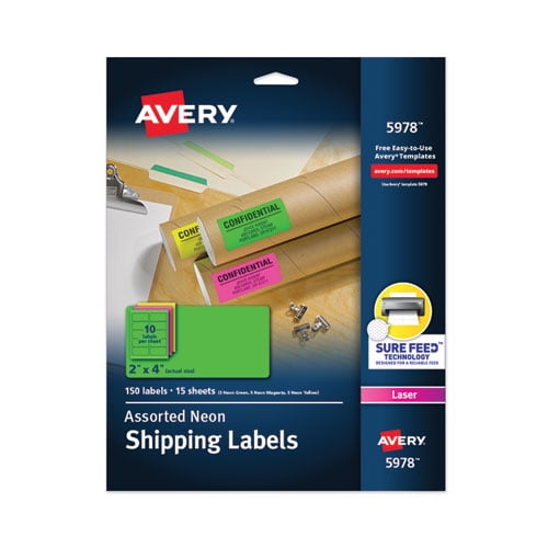 High-Visibility Permanent Laser Id Labels, 2 X 4, Asst. Neon, 150/pack | Bundle of 2 Packs