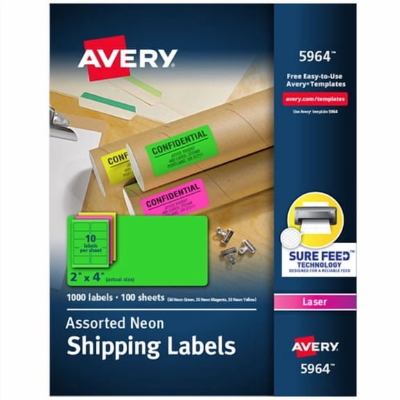 High-Visibility Permanent Laser Id Labels, 2 X 4, Neon Assorted, 1000/box | Bundle of 2