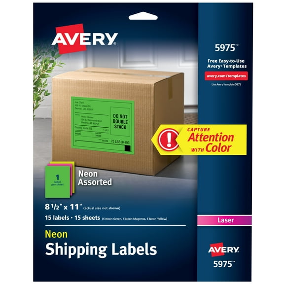 High-Visibility Permanent Laser Id Labels, 8.5 X 11, Asst. Neon, 15/pack | Bundle of 5 Packs