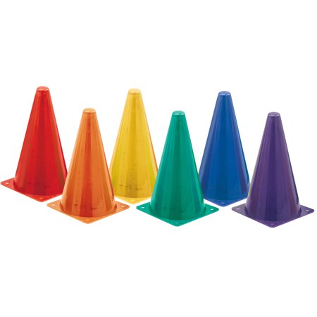 High Visibility Plastic Cone Set, Assorted Fluorescent Colors, 6 Per Set, Pack of 2 Sets