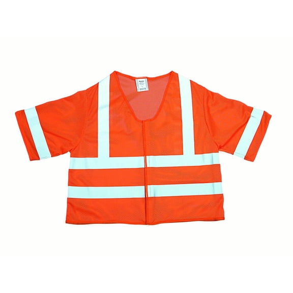 High Visibility Polyester ANSI Class 3 Mesh Safety Vest with 2 Silver Reflective Stripes, 4X-Large, Orange 2PK