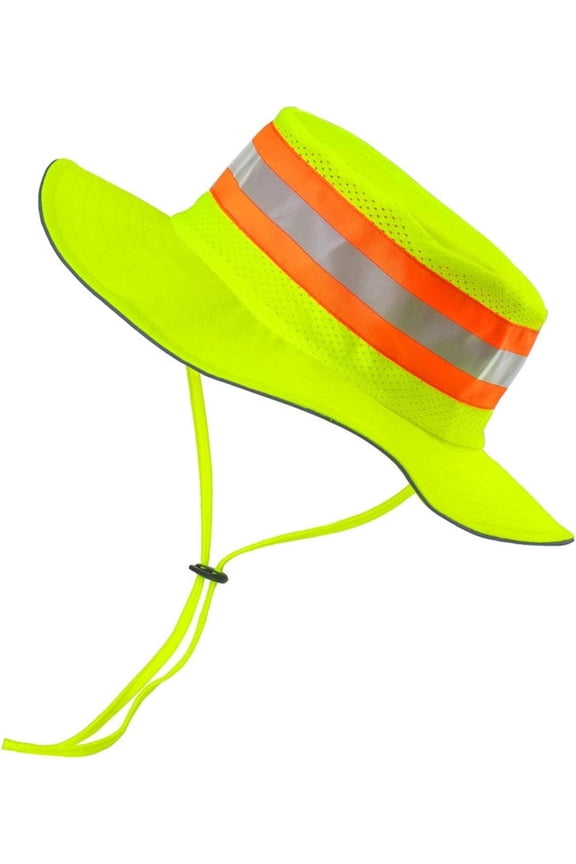 High Visibility Reflective Safety Sun Hat Wide Brim Bucket Boonie Hat Cooling Work Cap for Men Women Outdoor Worker