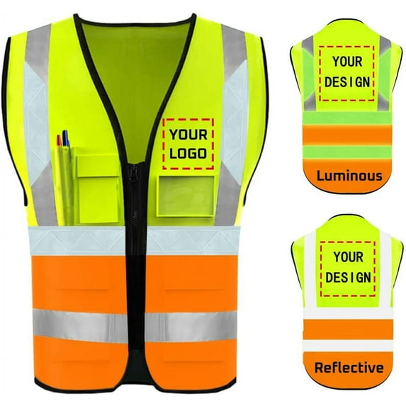 High Visibility Reflective Safety Vest Customize Logo With 5 Pockets Protective Workwear Outdoor Work Vest