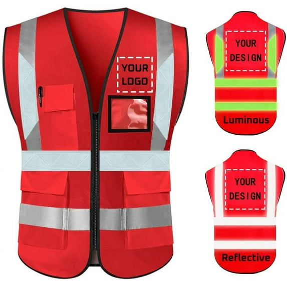 High Visibility Reflective Safety Vest Customize Logo With 5 Pockets Protective Workwear Outdoor Work Vest