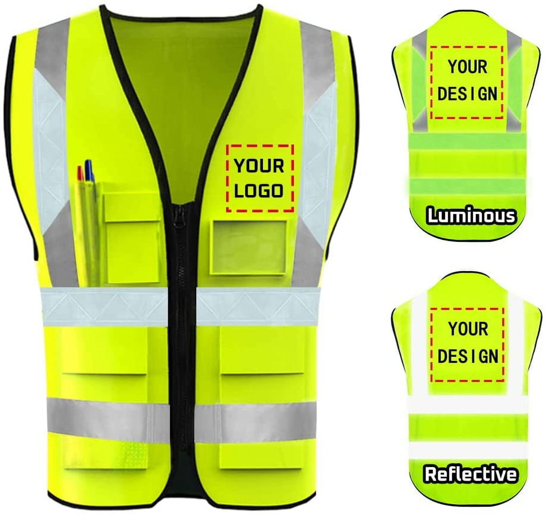 Hi-Vis Safety Vest – Reflective Work Vest With 5 Pockets & Custom Logo Option For Outdoor Jobs