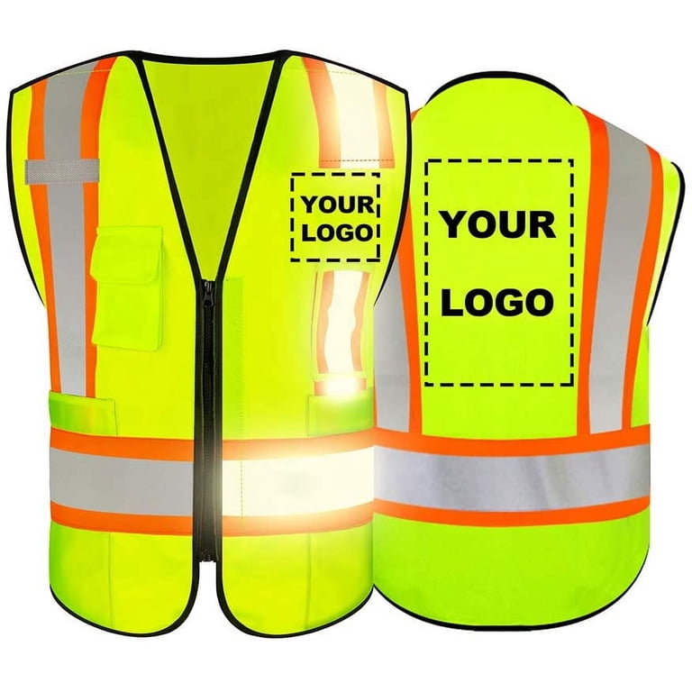 High-Vis Reflective Safety Vest – Custom Logo Available, 5 Pockets, Breathable Polyester – Neon Yellow/Black/Orange – ANSI Compliant