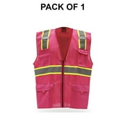 High Visibility Reflective Safety Vest with Pockets and Zipper- Ideal Construction Vest for Men and Women, Hi-Vis Vest Waistcoat, Stay Safe and Visible with Pink Breathable Workwear | RADYAN