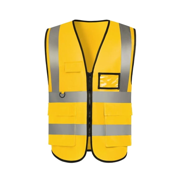High Visibility Reflective Safety Vest with Multiple Pockets ID Window, Fluorescent Work Uniform for Construction Traffic Security,Gold