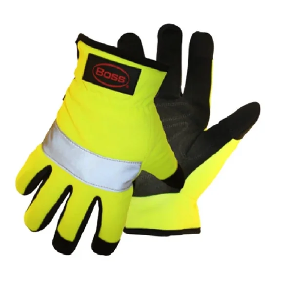 High Visibility Reflective Safety Yellow Work Lined Utility Gloves (Large)