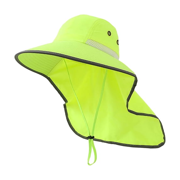 High Visibility Reflective Sun Hat with Neck Flap Wide Brim Work Safety Boonie Hats Adjustable Bucket Cap for Men Women