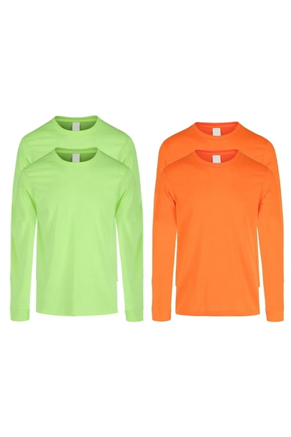High Visibility Safety Crewneck Long Sleeves T Shirt for Men | 5.5oz, Hi Vis Pure Dry 100% Polyester Reflective Safety Neon Green and Neon Orange Fit Poly Work Tees 4 Pack Size L