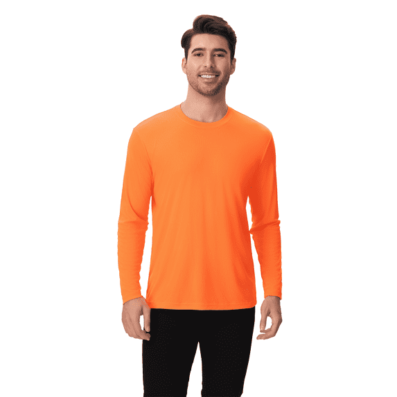 High Visibility Safety Long Sleeve T-Shirt, Hi Vis Moisture-Wicking Dry Fit Workwear Tee, Safety Neon Orange 4XL
