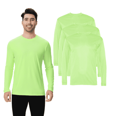 High Visibility Safety Long Sleeve T-Shirt for Men, Hi Vis Crewneck Pure Dry Fit Workwear Casual Tee, (Safety Neon Green, 3 Pack, S)
