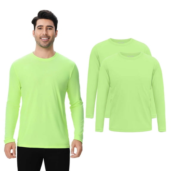 High Visibility Safety Long Sleeves T-Shirt, Safety Neon Green Workwear | Lightweight 100% Polyester Breathable Hi Vis Work Shirts for Men, Size-M Pack 2