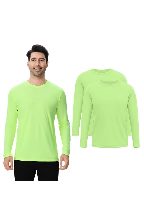 High Visibility Safety Long Sleeves T-Shirt, Safety Neon Green Workwear | Lightweight 100% Polyester Breathable Hi Vis Work Shirts for Men, Size-2XL Pack 2
