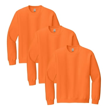 High Visibility Safety Orange Sweatshirt - Gildan Heavy Blend Fleece Pullover 8oz, 3 PACK, Size S