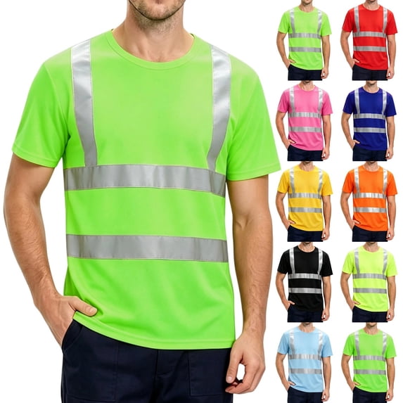 High Visibility Safety Shirts for Men Hi Vis Reflective Construction Work Shirts Quick Dry Cool for Night Running Hiking Work