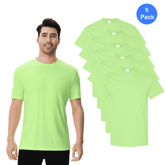 High Visibility Safety Short Sleeve Shirts for Men, Hi-Vis Reflective Workwear T-Shirt, Safety Neon Green, 5 Pack, S