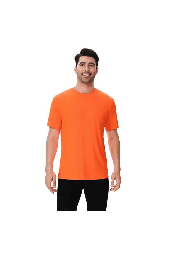 High Visibility Safety Short Sleeve T-Shirt, Hi Vis Crewneck Moisture-Wicking Dry Fit Workwear Tee 100% Polyester (Safety Neon Orange, 2XL)