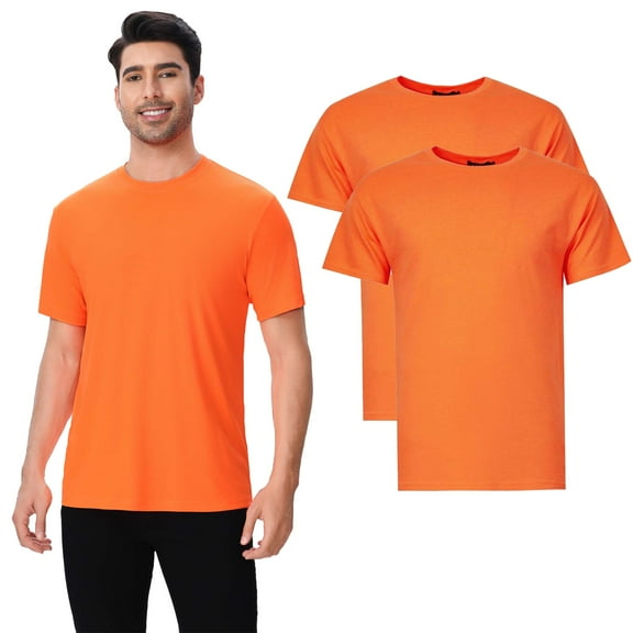 High Visibility Safety Short Sleeve T-Shirt, Hi Vis Pure Dry Fit Poly Shirts for Men, 5.1 Oz 100% Polyester, Neon Orange, 2 Pack, M Size