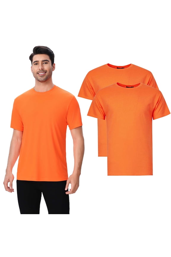 High Visibility Safety Short Sleeve T-Shirt, Hi Vis Pure Dry Fit Poly Shirts for Men, 5.1 Oz 100% Polyester, Neon Orange, 2 Pack, XL Size
